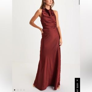 Lulus Effortlessly Sensational Wine Red Satin Backless Maxi Dress in XS